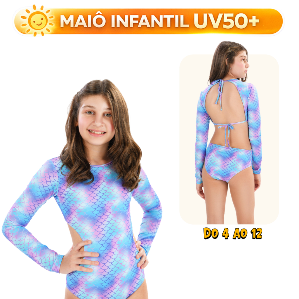 Maiô Premium Natação Infantil Biquíni Manga longa Proteção Solar Uv Praia