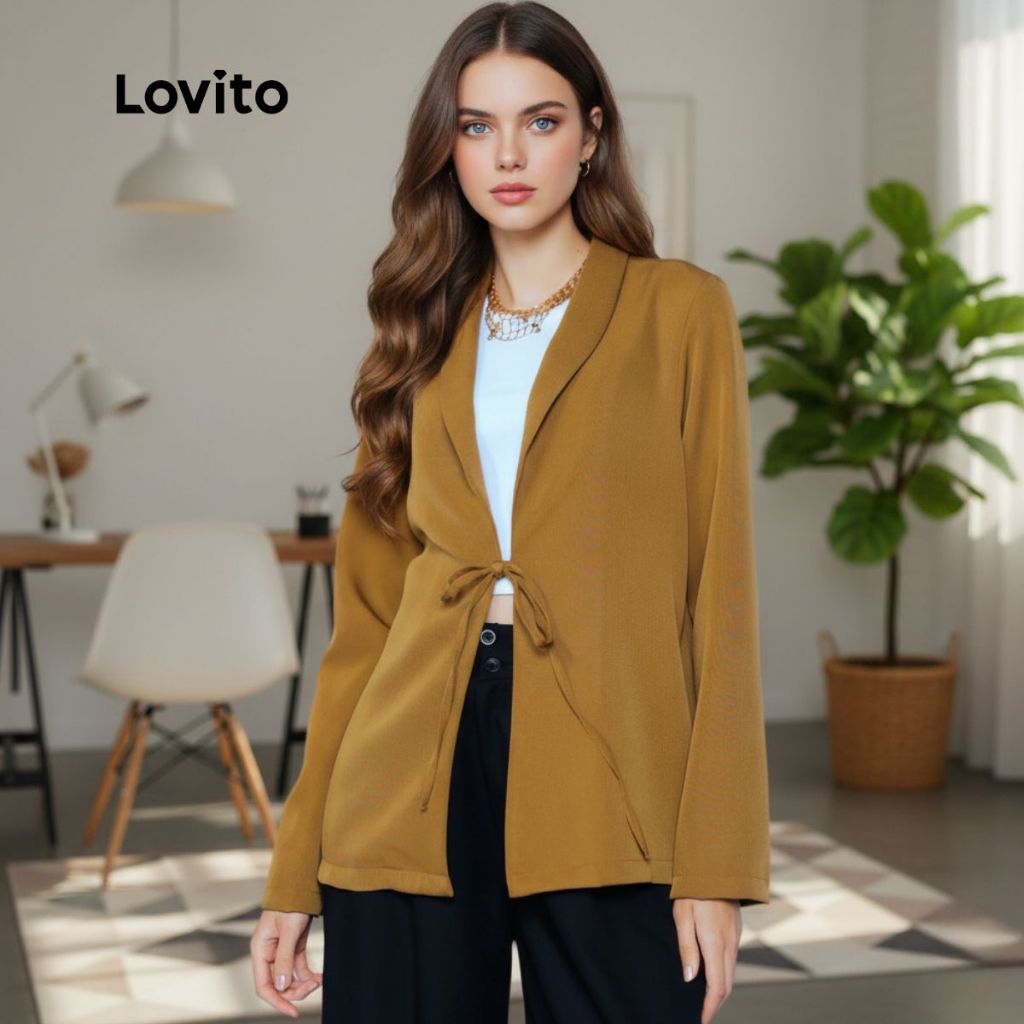 Lovito Blazer Estruturado com Laço Basico Feminino BZB789BRL819 em Oferta na Shopee