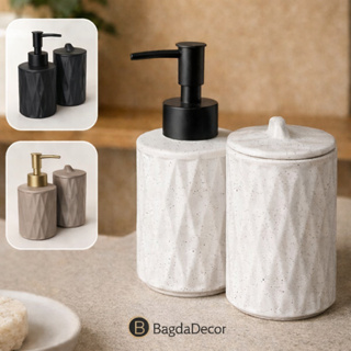 Kit Banheiro Cerâmica Premium | Dispenser Sabonete Líquido + Copo Porta Escova ou Pote (86) em Oferta na Shopee