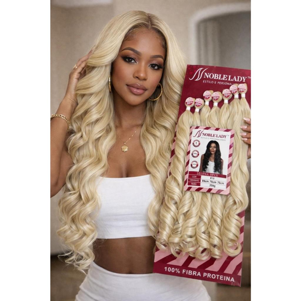 Cabelo Ondulado Fibra Proteina Selena 320g 75cm 9 Telas Noble Lady em Oferta na Shopee