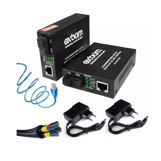 Conversor Mídia Fibra Óptica Gigabit Rj45 1000mb Par A+b Exbom