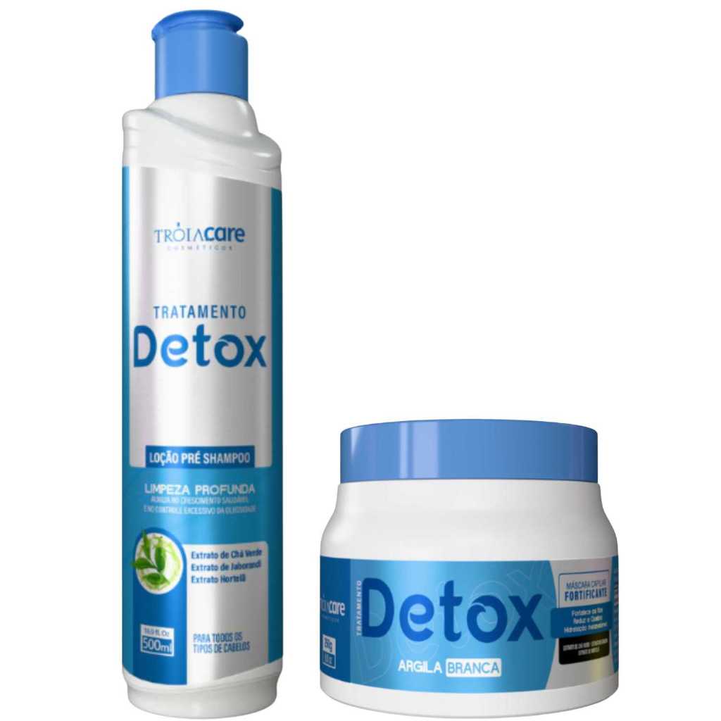 KIT Detox Capilar Tróia Hair 500ml - Loção + Máscara Argila Branca | Limpeza Profunda, Controle da Oleosidade