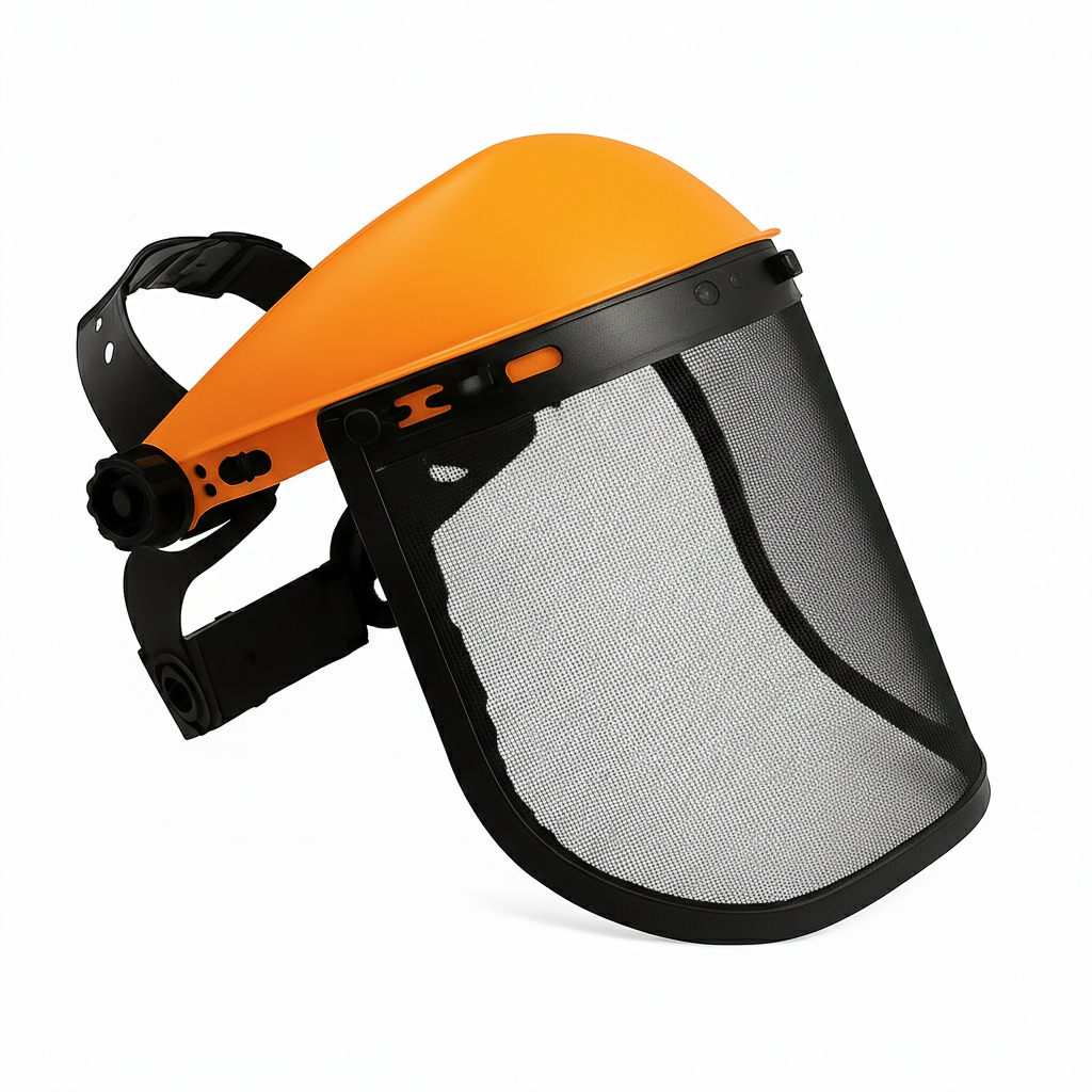 EPI Viseira Protetor Facial Com Tela De Aço Para Operador De Roçadeira Ou Motosserra Laranja