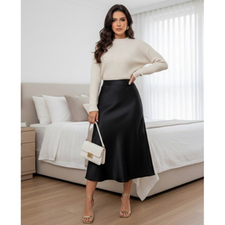 Saia Feminina Midi Cetim Cintura Alta Acetinada Elegante Moda em Oferta na Shopee