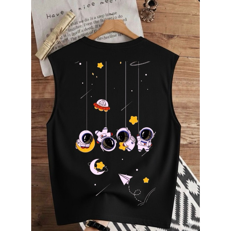 camiseta cavada regata unissex estampada astronauta tecido prêmio algodão para o dia a dia verão cores vibrantes