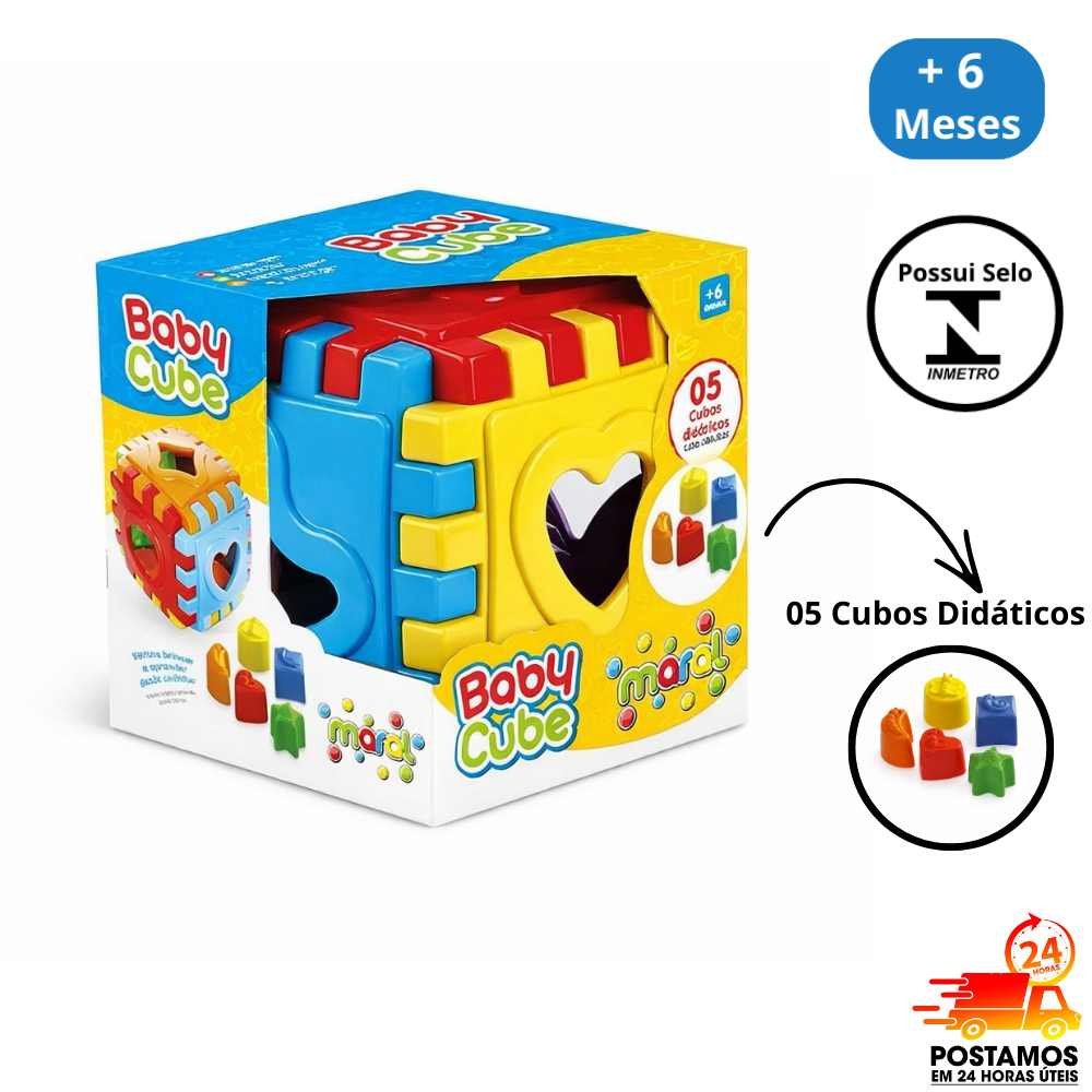 Cubo Didático Infantil Educativo Encaixe Formas Bebê +6 Meses Baby Cube  Brinquedo de Bebê- Maral