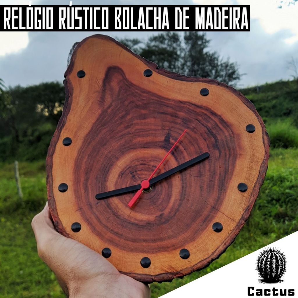 Relógio Rústico de Madeira Para Parede Bolacha Bruta Maciça Robusta Relógio de parede rustico