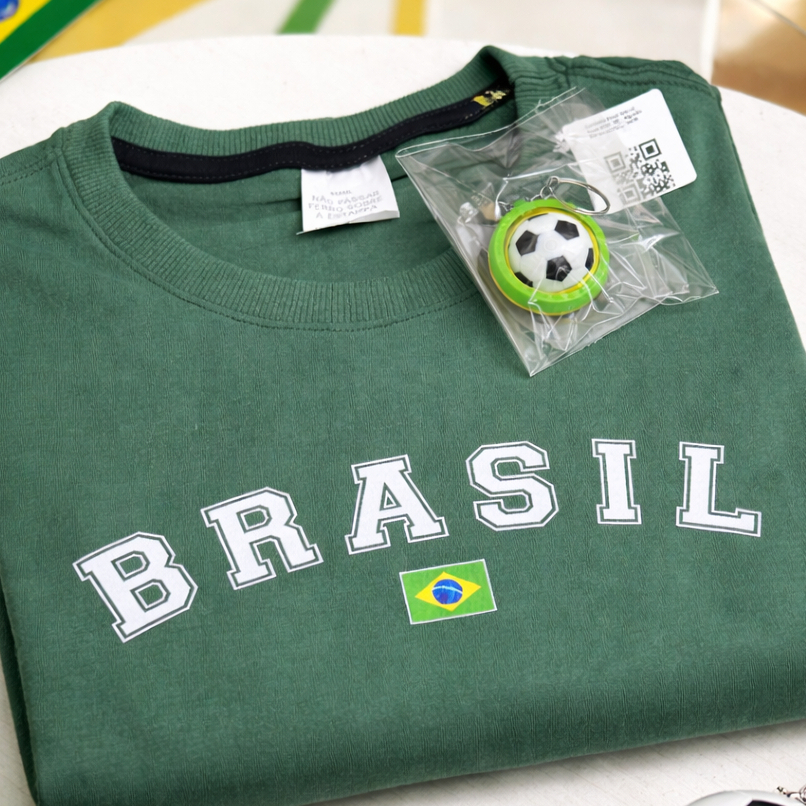 Camiseta Brasil Casual Copa 2026 Torcedor 100% Algodão + Chaveiro Giratório na Faixa em Oferta na Shopee