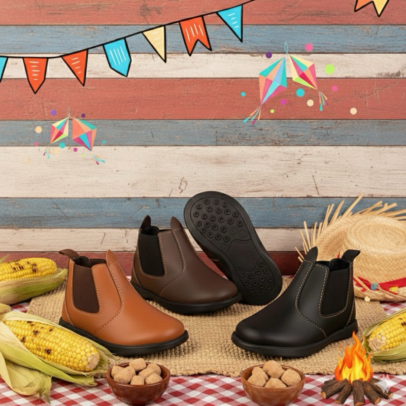 Bota Botinha Jeca Jequinha Caipira Infantil para Menino Estilo Festa Junina Super Confortável