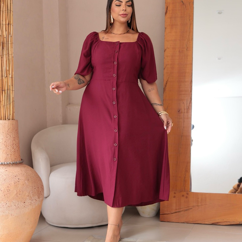 Vestido longuete plus size com botão | G1 ao G3 | Sensorial em Oferta na Shopee