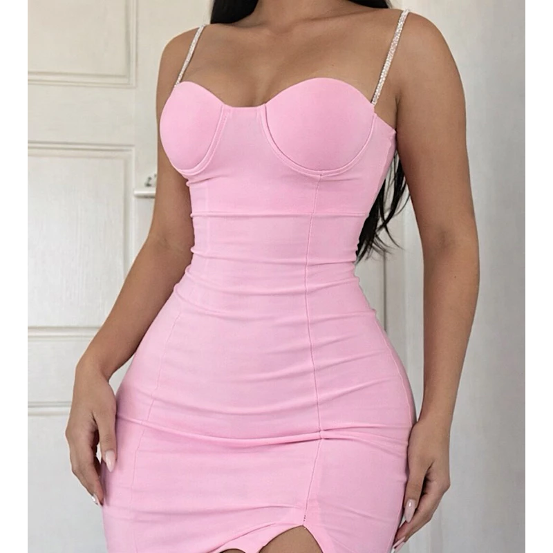 Vestido ALCINHA BRILHO tubinho curto colado fenda balada festa moda feminina — imagem 1