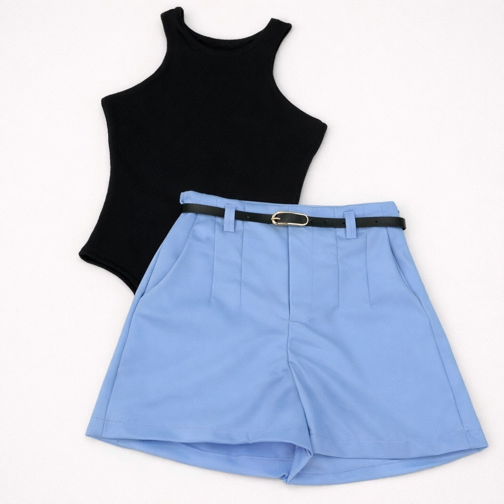 Conjunto Body Regata + Short Alfaiataria C/ Cinto - ENVIO IMEDIATOO!!! em Oferta na Shopee