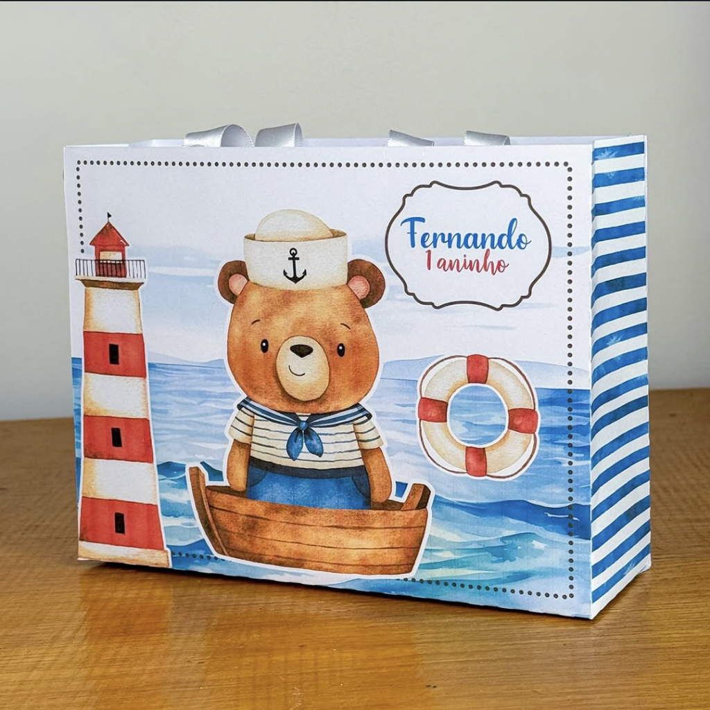 Sacolinha Personalizada Chá de Bebê Ursinho Marinheiro