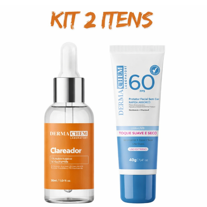 Kit Protetor Solar F60 + Sérum Clareador Peptídeos Rosa Mosqueta Efeito Secativo Dermachem em Oferta na Shopee