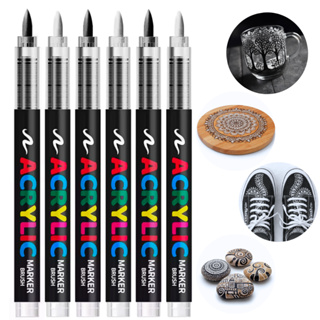 Caneta Acrílica Marcadora Permanente Preto Branco Pincel Líquida Cor Vibrante Brush Desenho Pintura em Oferta na Shopee