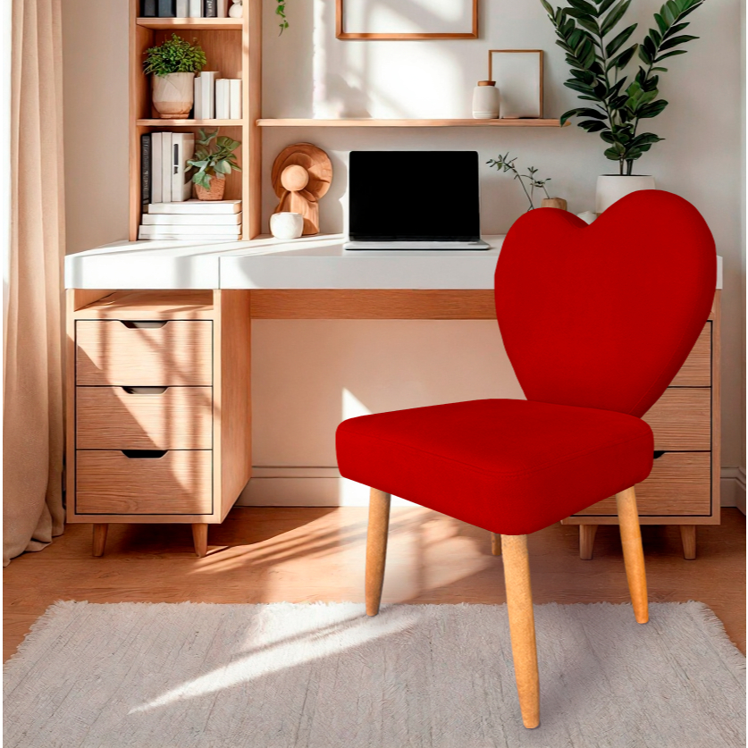 Poltrona Cadeira para Penteadeira de Quarto Love - Cadeira Coração Decorativa para Quarto de Menina