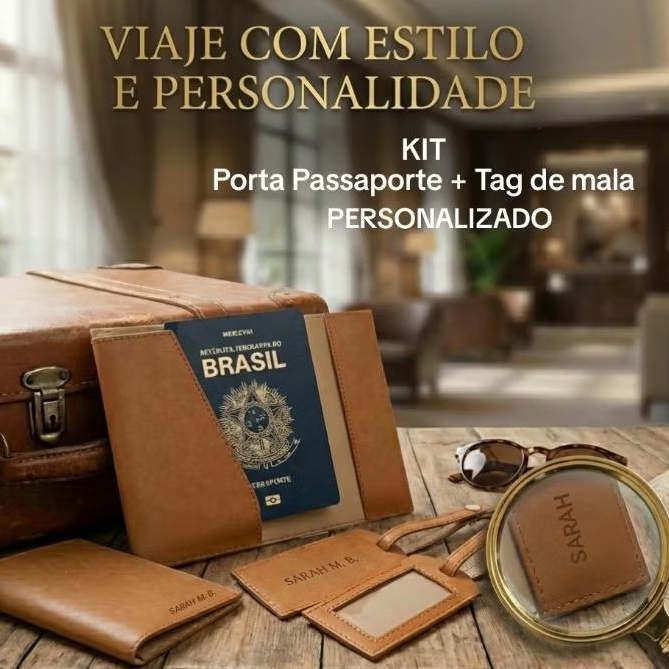 KIT Porta Passaporte + Tag de mala Personalizado com nome em Oferta na Shopee