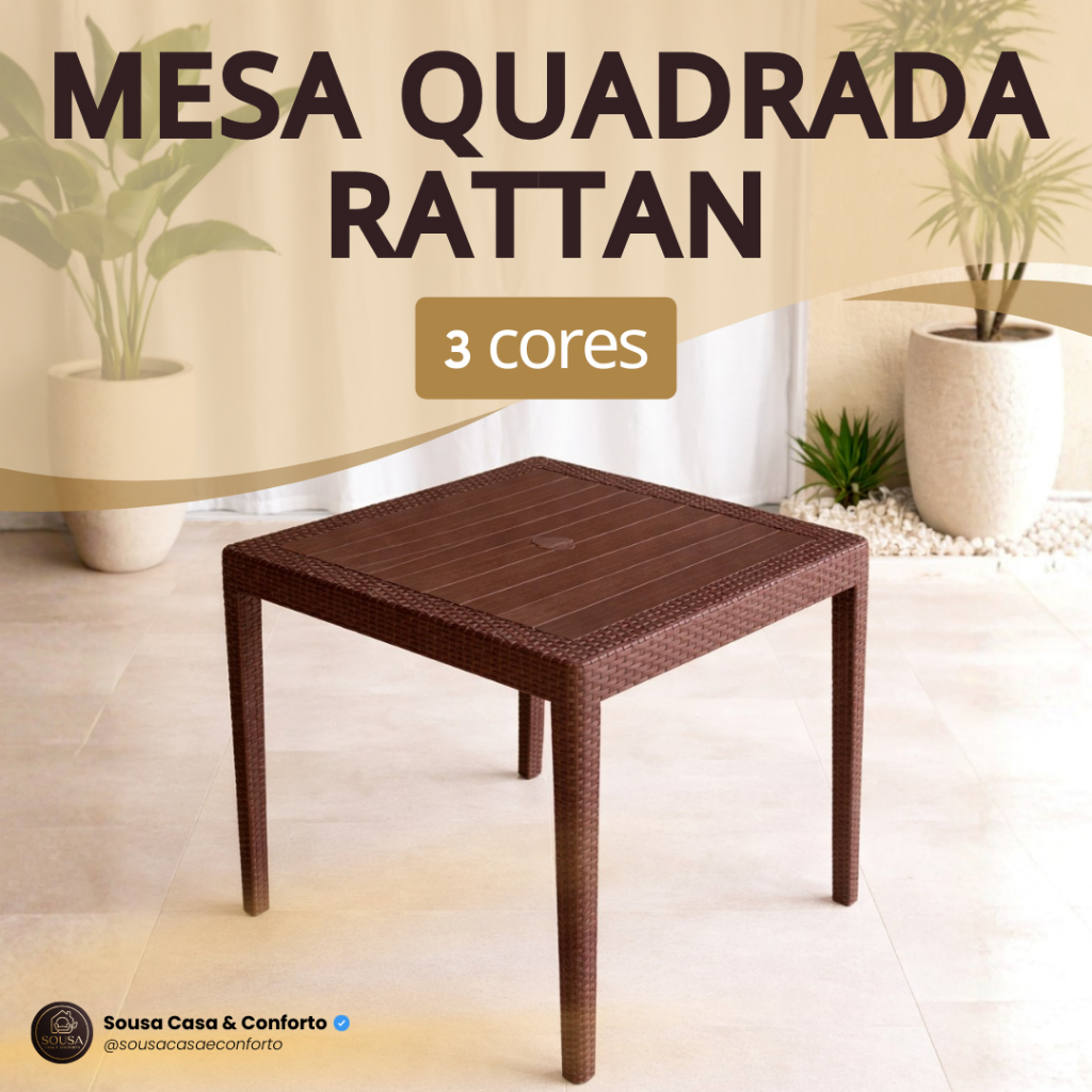 Mesa Quadrada Plástico Rattan Desmontável 80x80 cm Área Lazer Festa Bar Jardim Jantar Salão Varanda em Oferta na Shopee