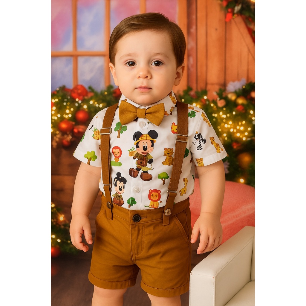 Conjunto Temático Mickey Safari Branca Super Luxo