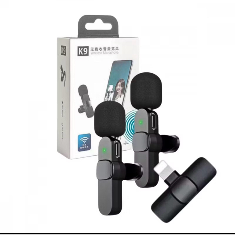 Microfone Condensador Duplo de Lapela Wireless Lightning Sem Fio 2.4GHZ K9-IP-2IN1