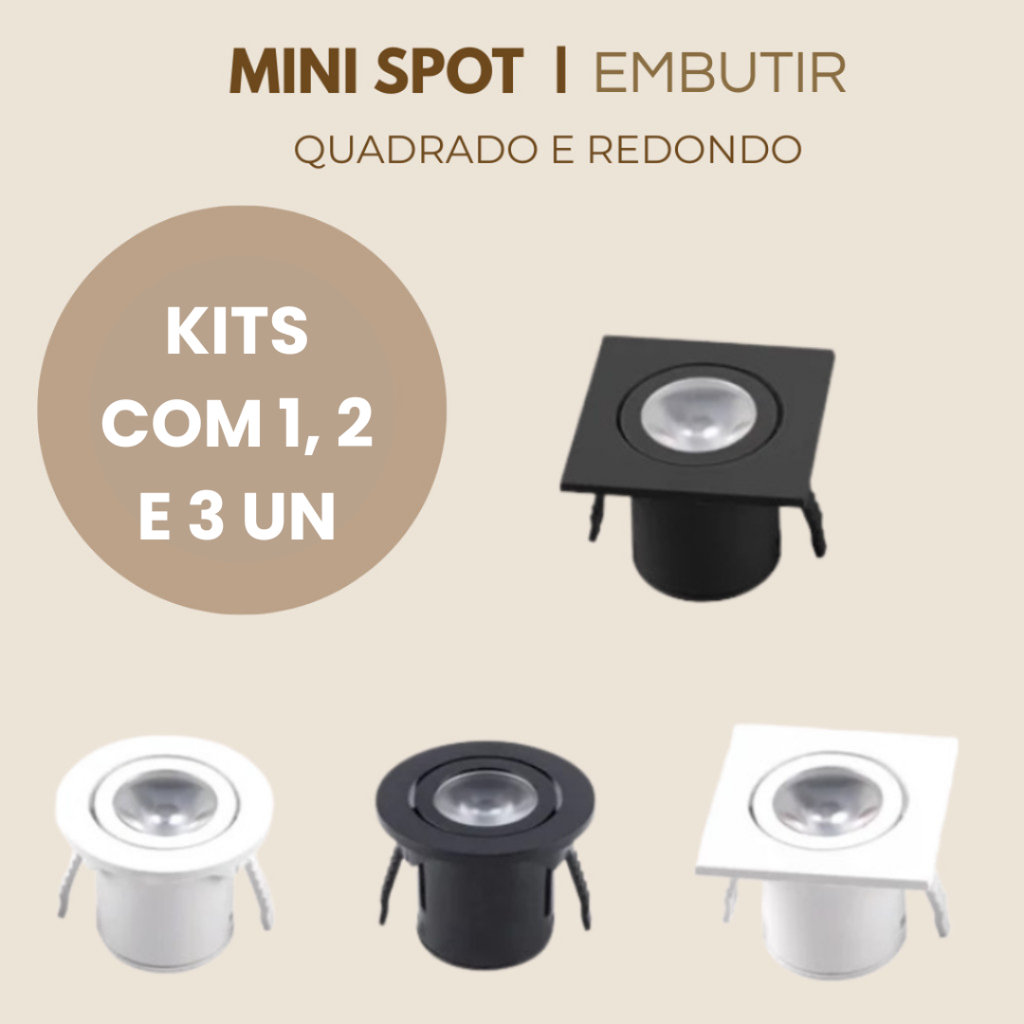 Spot Mini de LED Embutir 1w 3000K Quente Redondo ou Quadrado Preto Branco Bivolt Para Sala Móveis em Oferta na Shopee