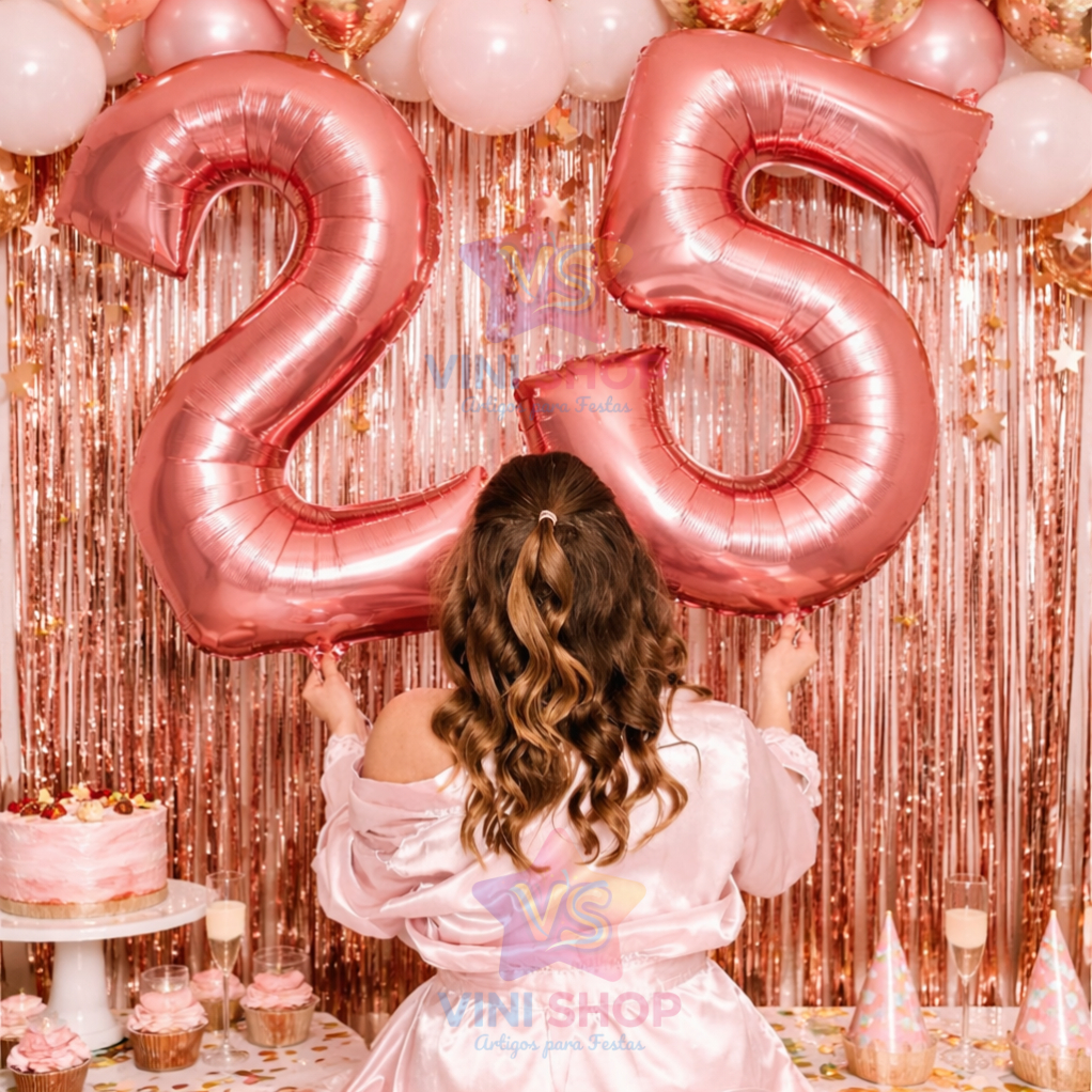 Balão Número Rose 80cm (32") Metalizado – Kit com 2 Unidades