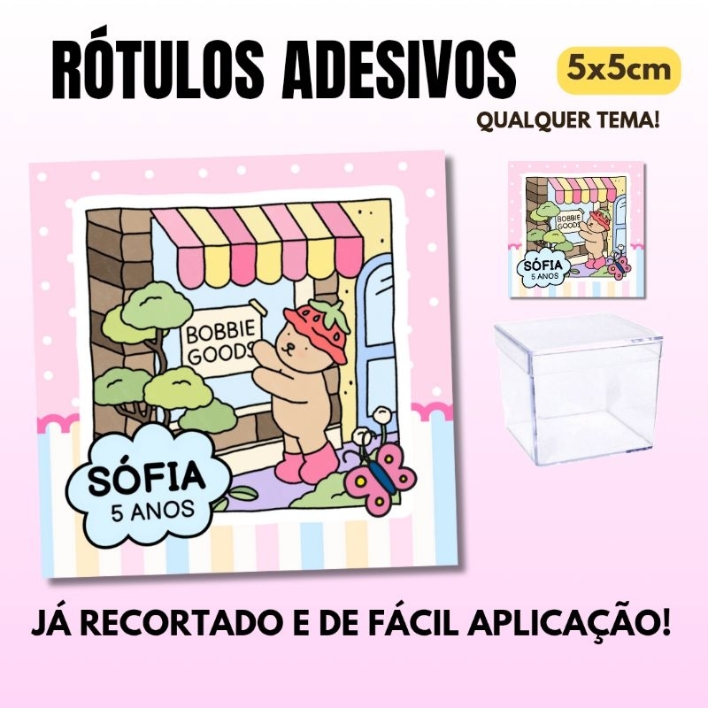 20 Adesivos caixa acrílica Bob good personalizados 5x5, para lembrancinhas aniversário