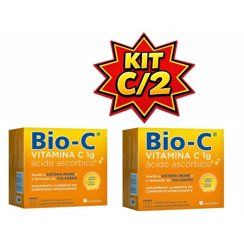 Kit c/30 ou c/60 cp Bio-C 1g comprimidos efervescentes - Suplemento de Vitamina C, fortalece a imunidade, zero açúcar