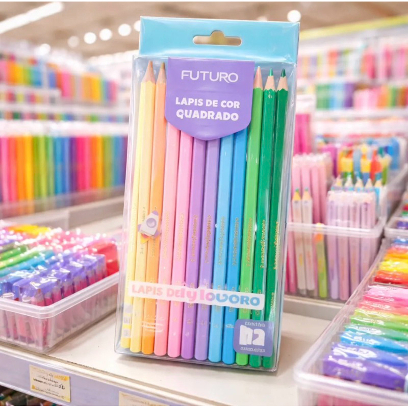 LÁPIS DE COR 12 CORES TONS PASTEIS CANDY LOVERS CORPO QUADRADO MADEIRA FUTURO