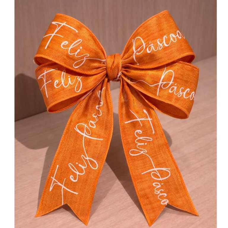 Fita decorativa Feliz Páscoa 9,14m x 6,3 cm aramada Laranja para laços e decoração. em Oferta na Shopee