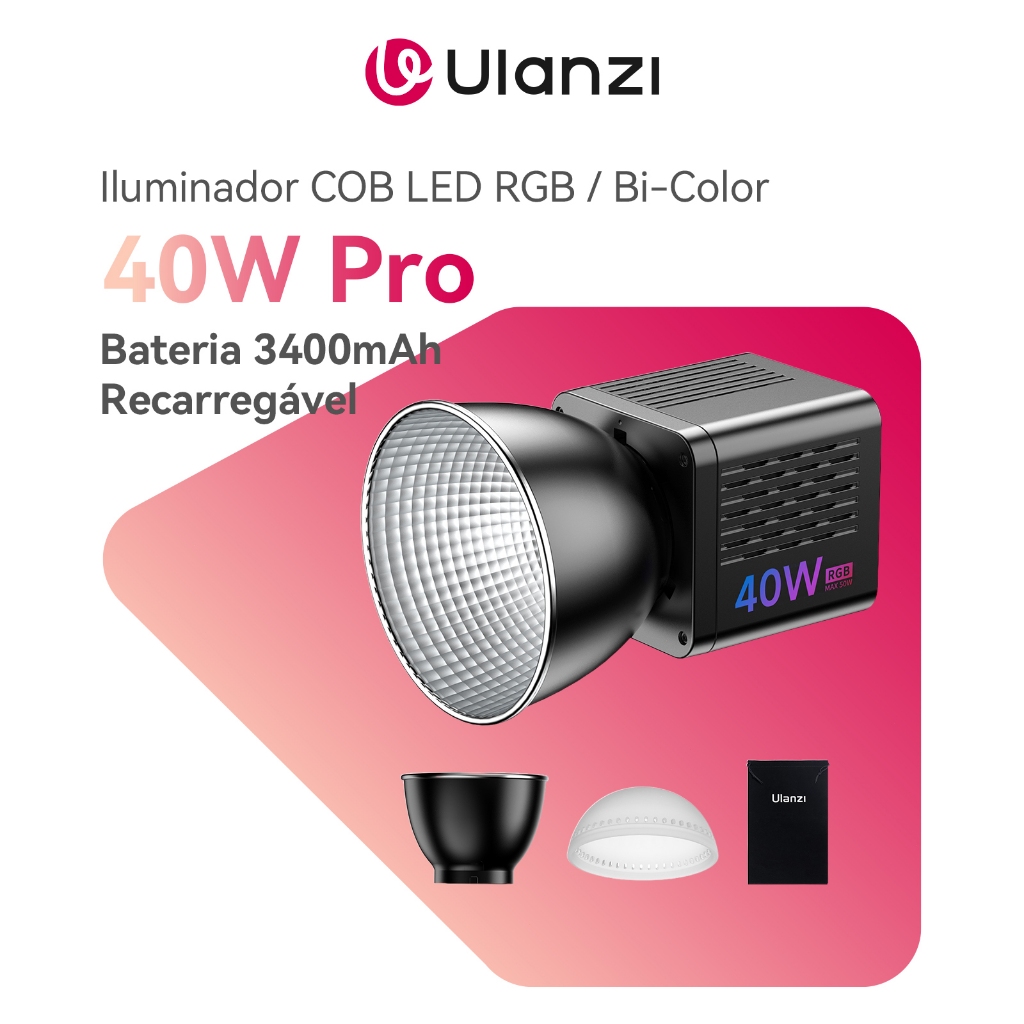 ULANZI 40W Pro Iluminador COB LED RGB / Bi-Color Metálico Recarregável Bateria 3400mAh em Oferta na Shopee