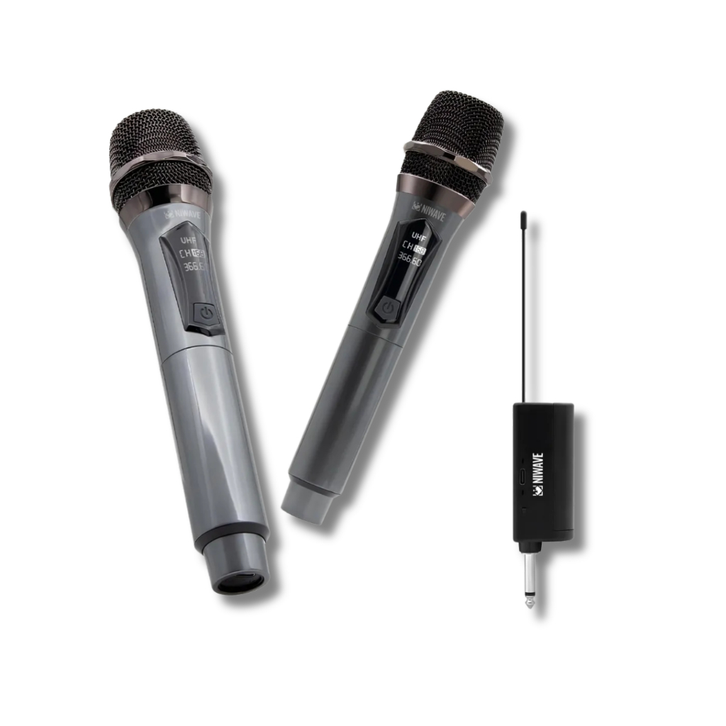 Kit 2 Microfone Niwave Sem Fio Profissional Uhf Led Com Receptor