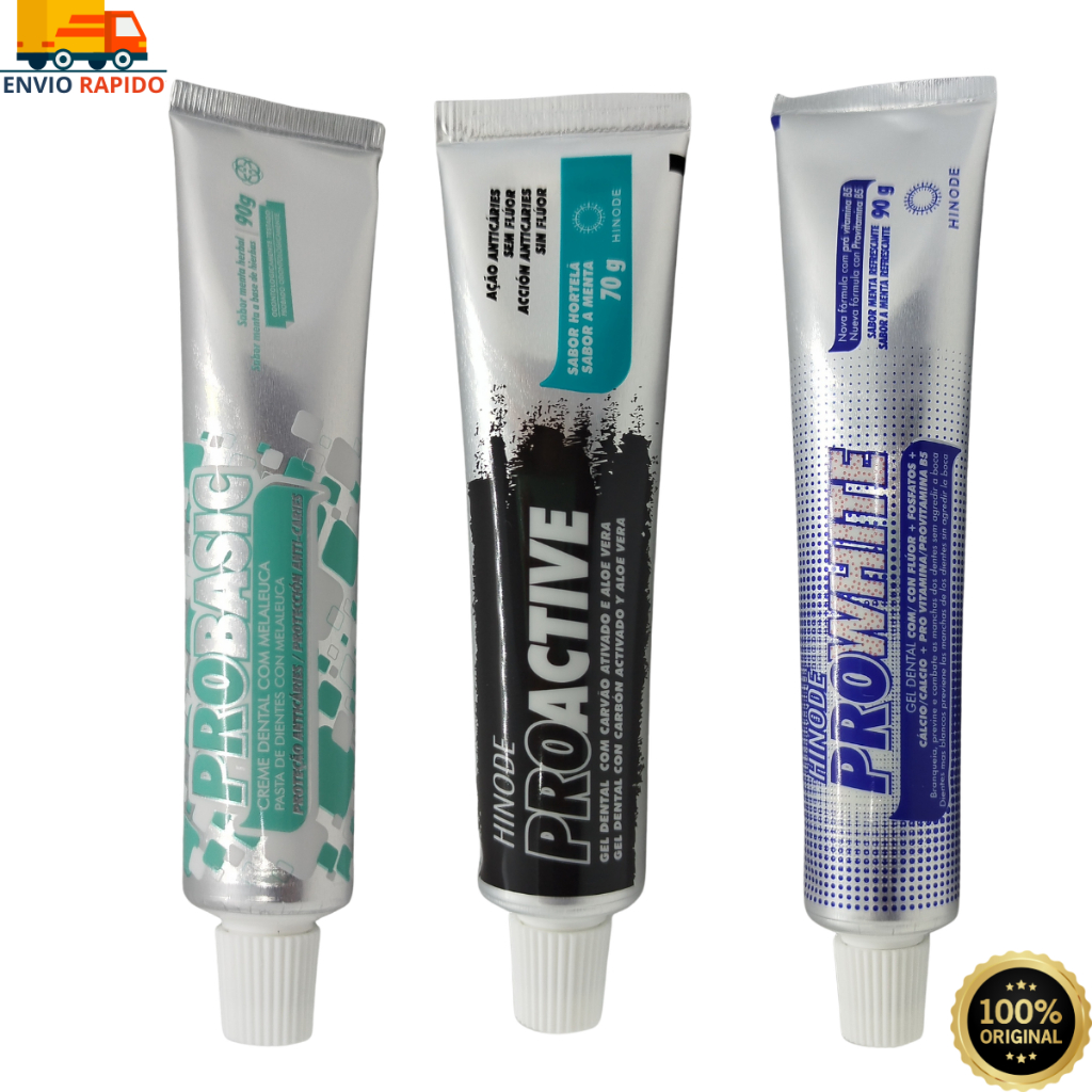 Combo 3 Gel Dental Hinode Original Pro Clareador: Pro White 90g + ProActive 70g + Pro Basic - 90g