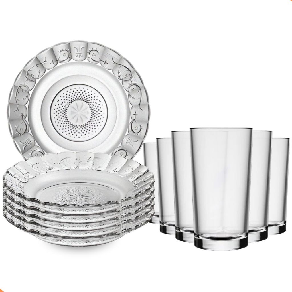 Jogo De Pratos Fundos Aparelho De Jantar Em Vidro 12 Peças