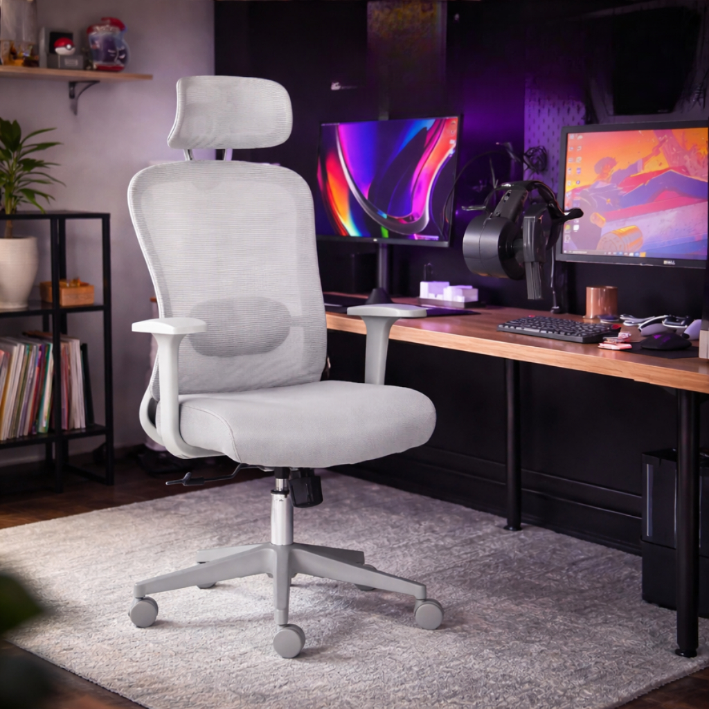 Cadeira de Escritório Presidente Ergonômica Para Programadores Moob Tokyo Cinza em Oferta na Shopee