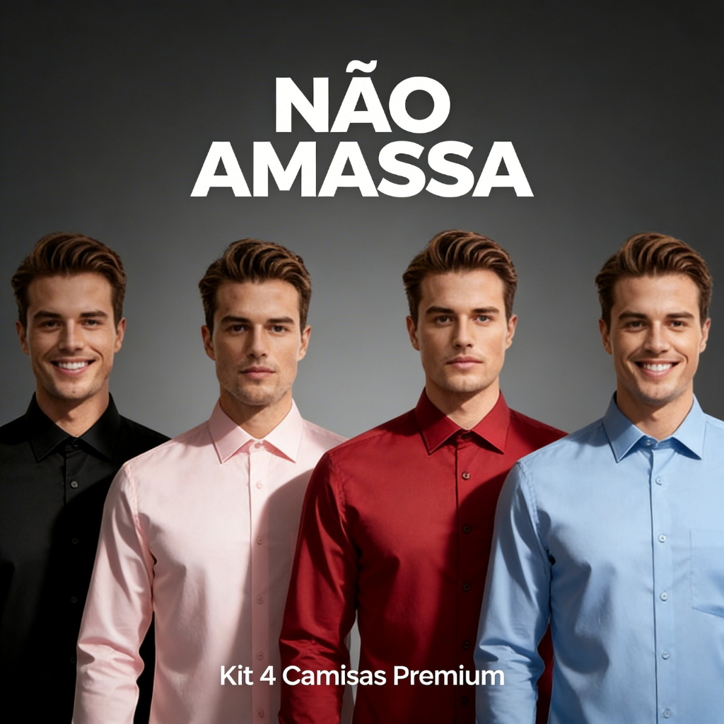Kit 4 Camisa Social Masculina Manga Longa Camisa Masculina Social Tecido Não Amassa Camiseta Social Com Bolso