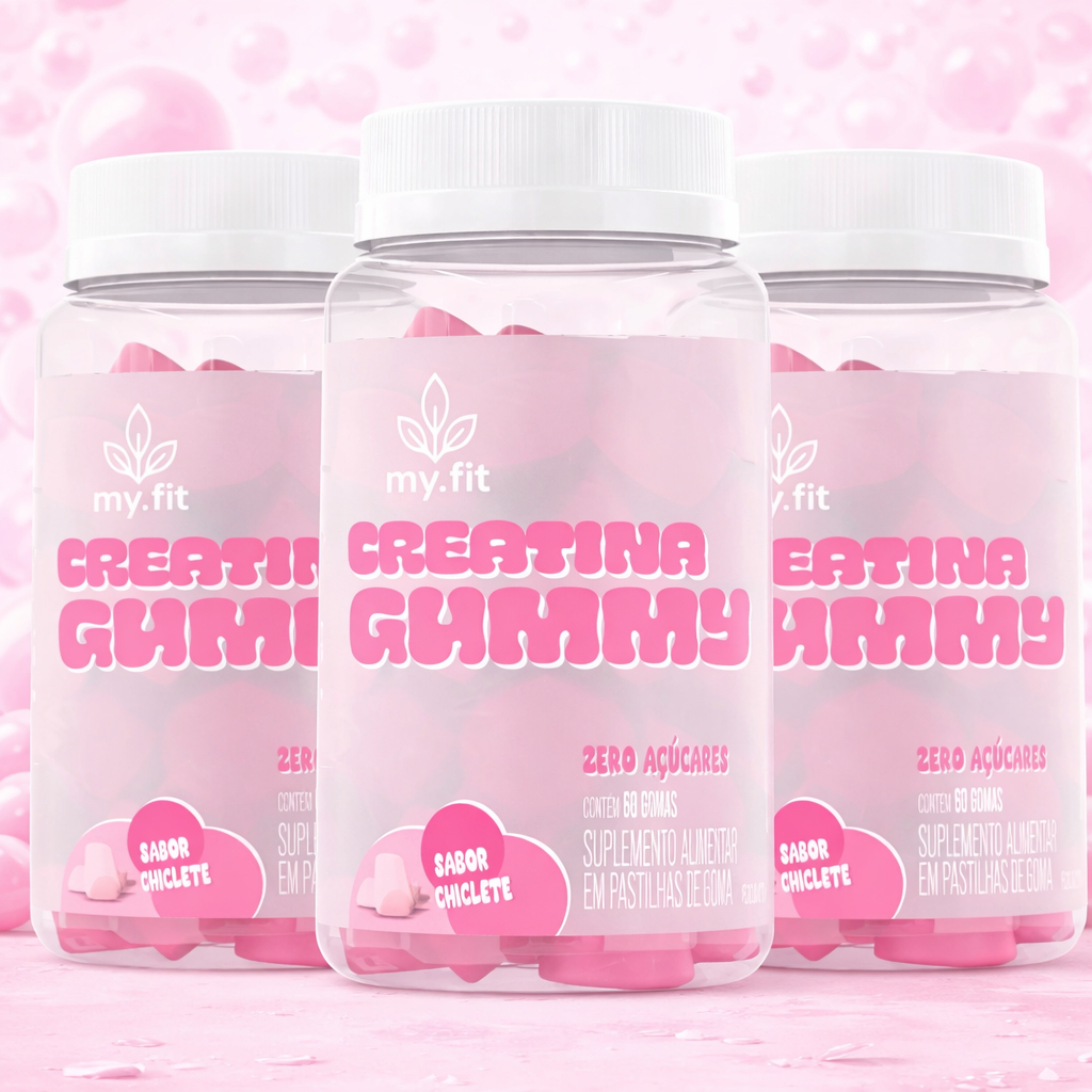 Kit 3x Creatina Gummy, Sabor Chiclete (180 Gomas) 3g de Creatina por Dose, Zero Açúcar - My Fit