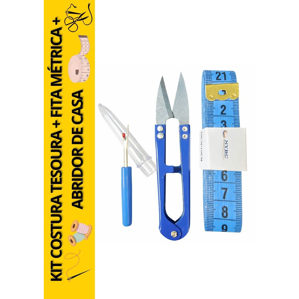 Kit Costura Completo Tesoura Arremate + Abridor de Casa + Fita Métrica 150cm em Oferta na Shopee