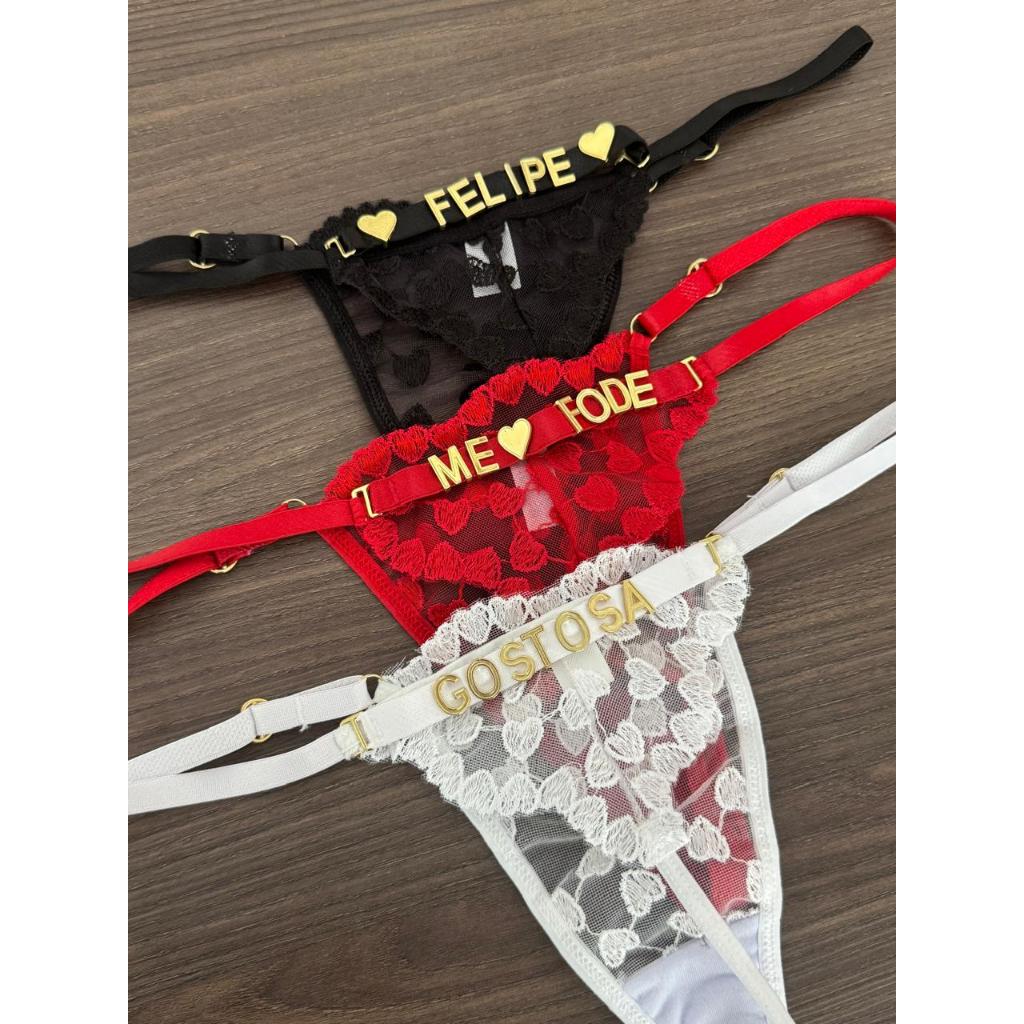 Calcinha de tule bordado frases e letras personalizado