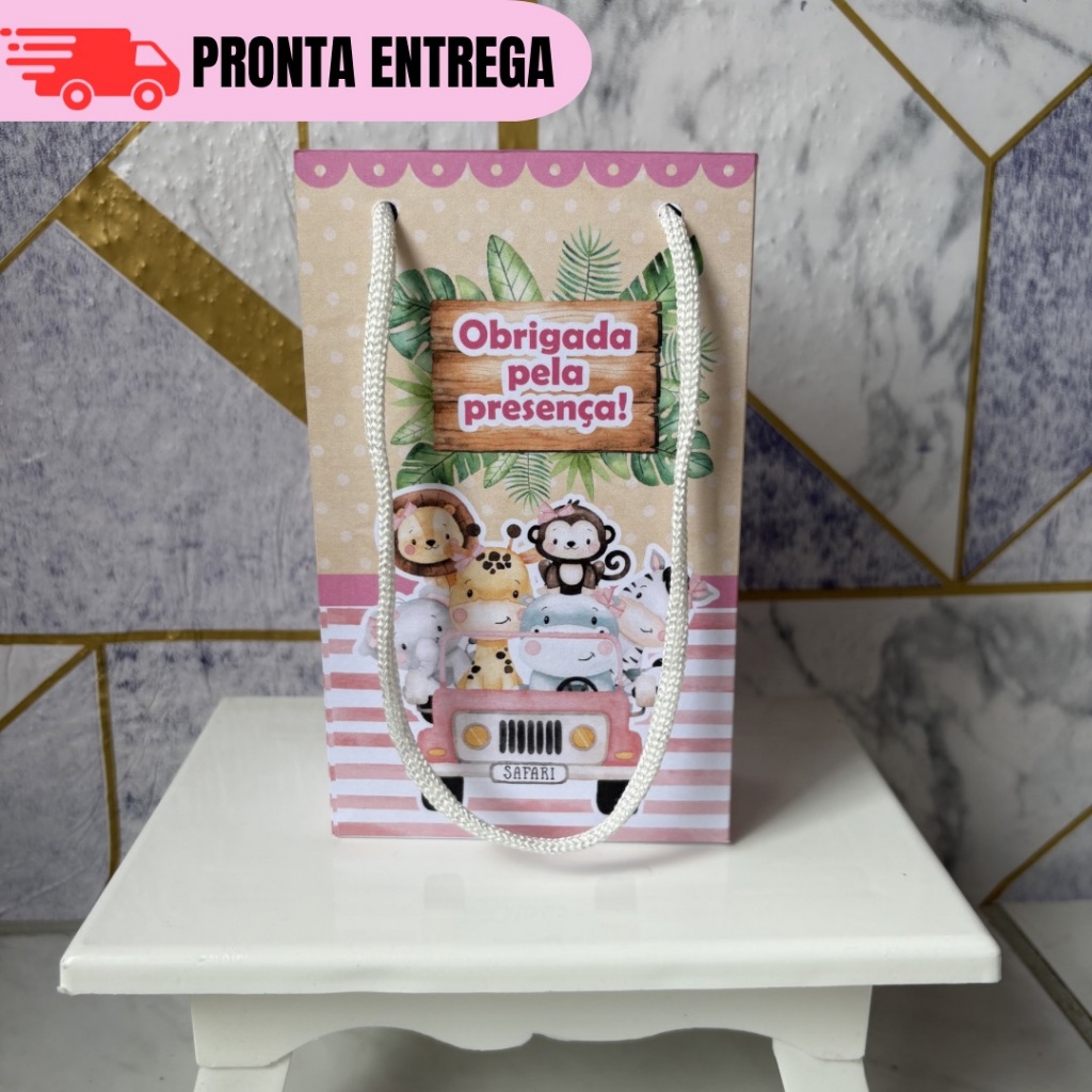 Kit 25 Sacolinhas Surpresa Personalizada Safari Rosa Lembrancinhas Mimo infantil Aniversário PEGUE E MONTE em Oferta na Shopee