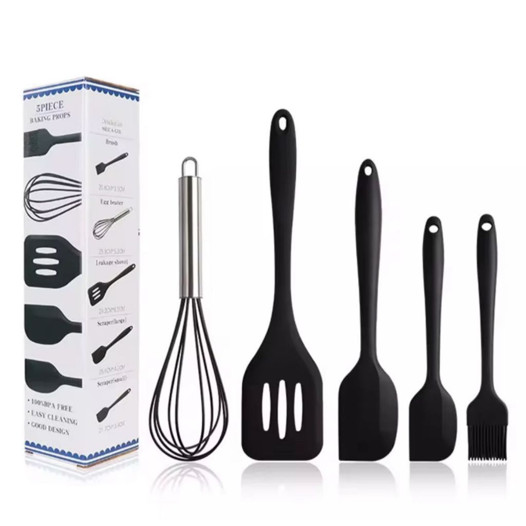 Utensilios Cozinha Silicone | Kit 5 Pecas | Espatulas Pincel Colheres Fue | Cozinhar Assar Servir | Estilo Praticidade