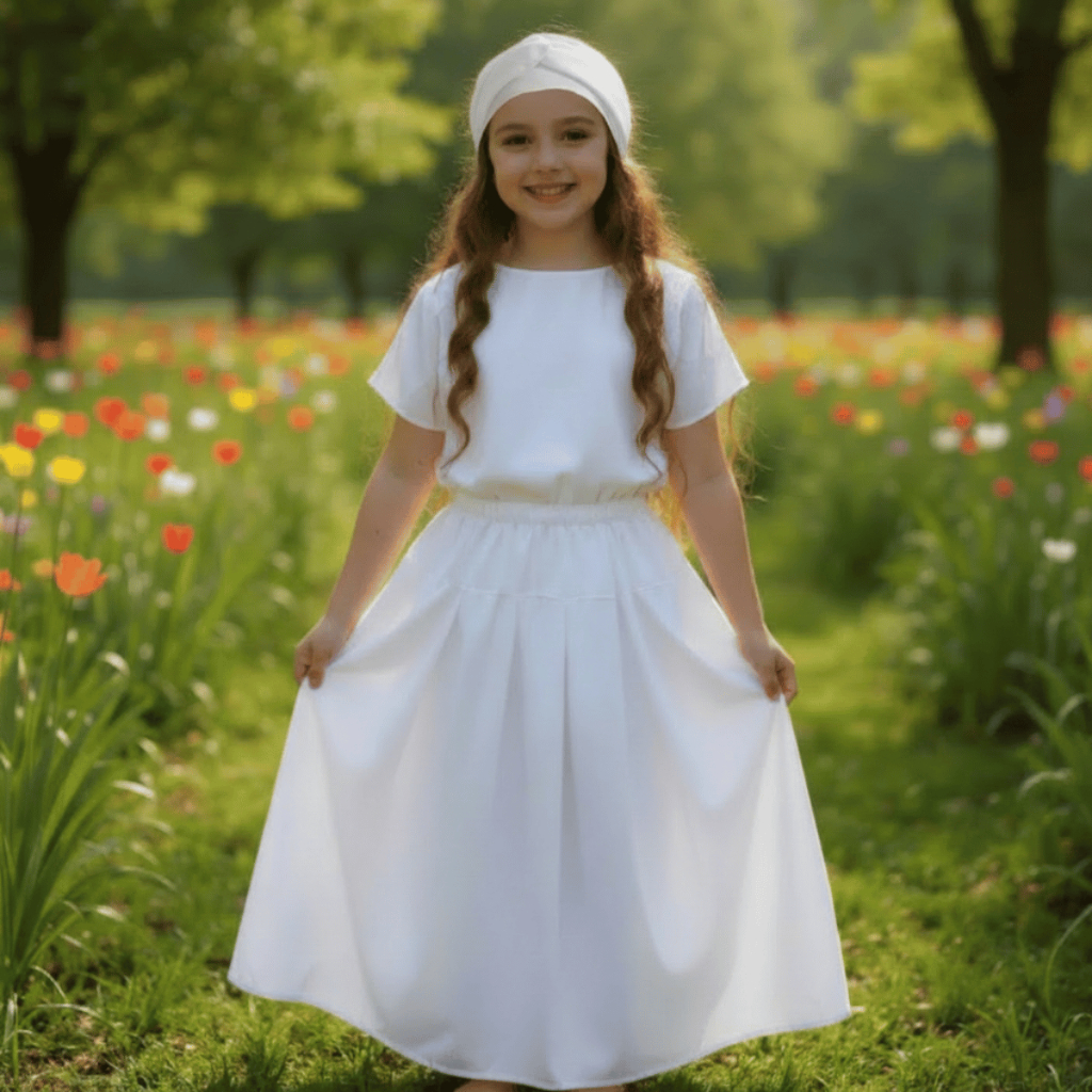 Roupa Infantil para Menina Umbanda/Candomblé  Kit 3 Peças Luxo Saia +Camisu + Pano de Cabeça Premium
