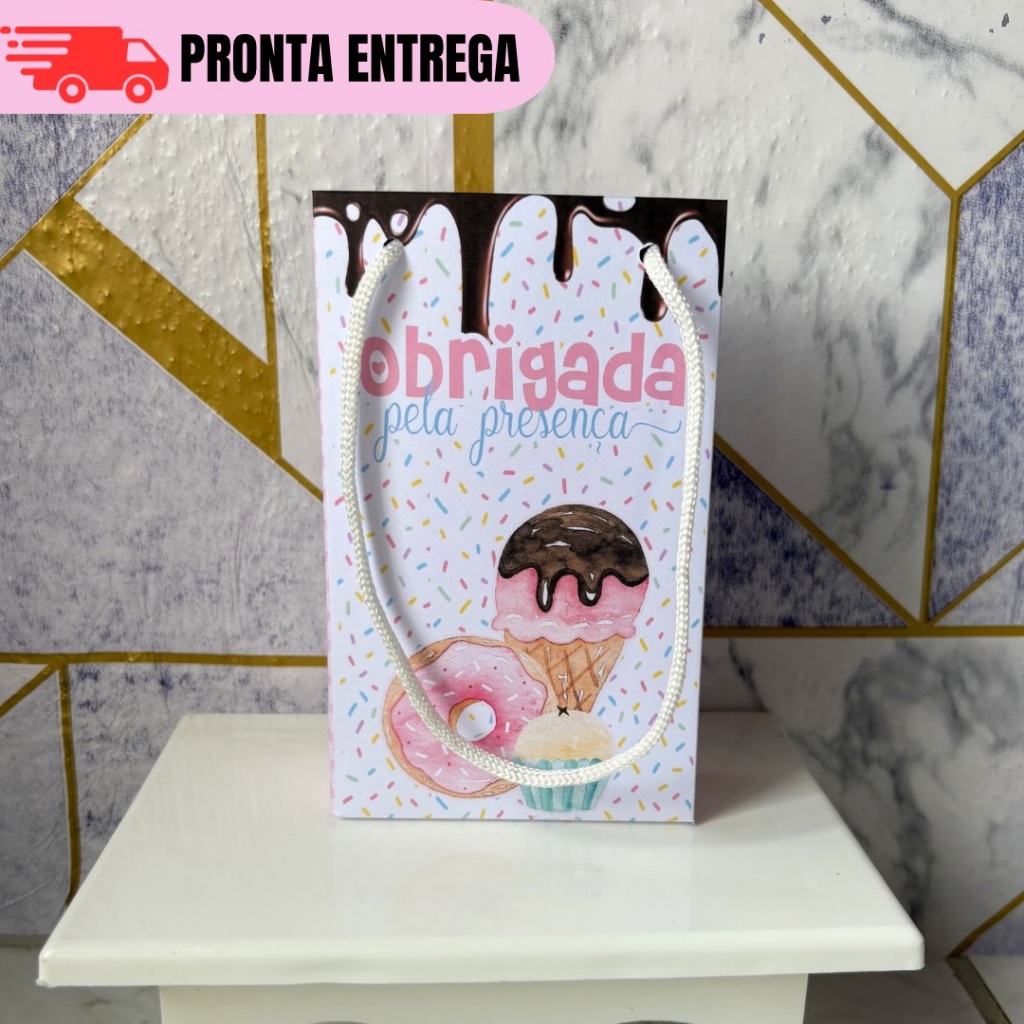 Kit 10 a 30 Sacolinhas Confeitaria Doceria Personalizados Lembrancinhas Mimo Festa Infantil Aniversário PEGUE E MONTE