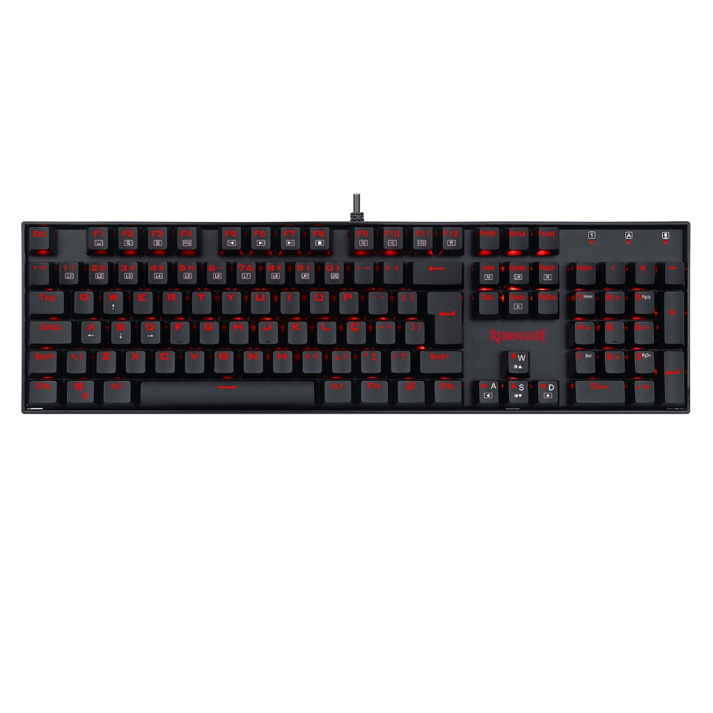 Teclado Gamer Redragon Mitra Qwerty Outemu Brown Português Brasil Cor Preto Com Luz Vermelho