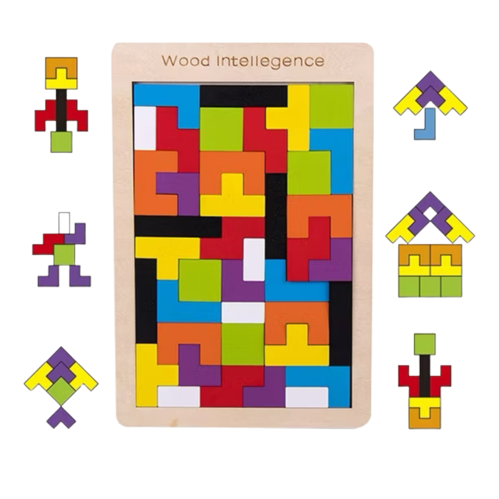 Tetris Quebra Cabeça 40 Peças  de Madeira Jogo Educativo Raciocínio Lógico Coordenação Motora