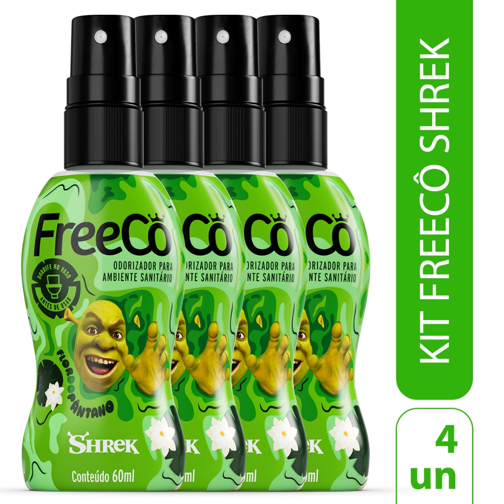 Bloqueador De Odores Sanitários - Freecô Shrek  Flor do Pântano 60ml - Kit com 4