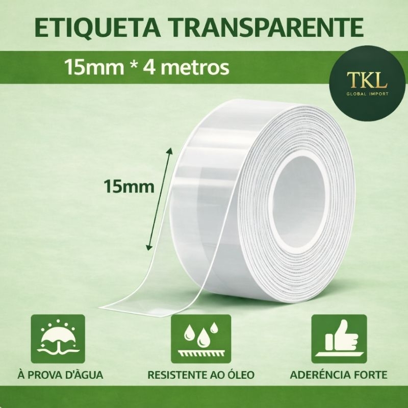 Etiqueta Transparente Contínua 15mm x 4m – Para Mini Impressoras Térmicas papel adesivo