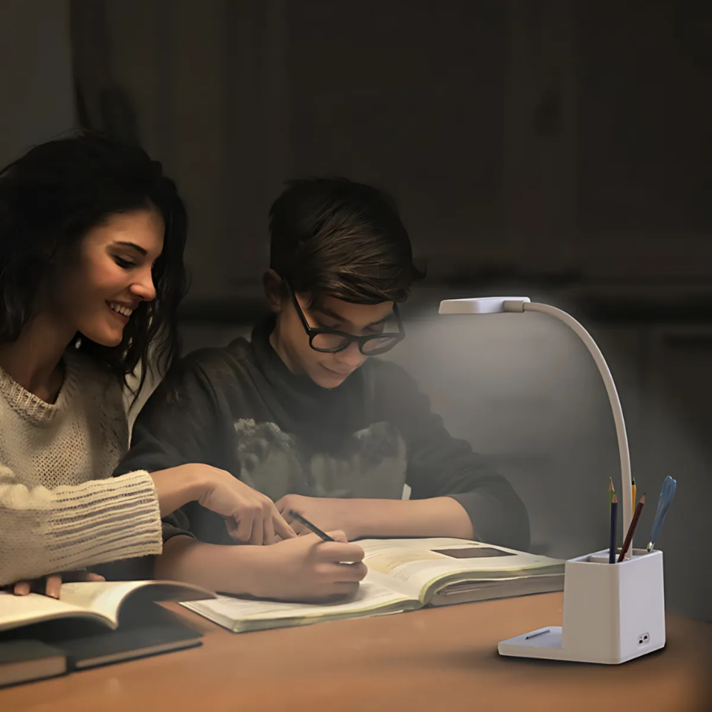 Mini Luminaria De Mesa Flexível 3 Cor Led Abajur Sem Fio Com Porta Caneta E Celular