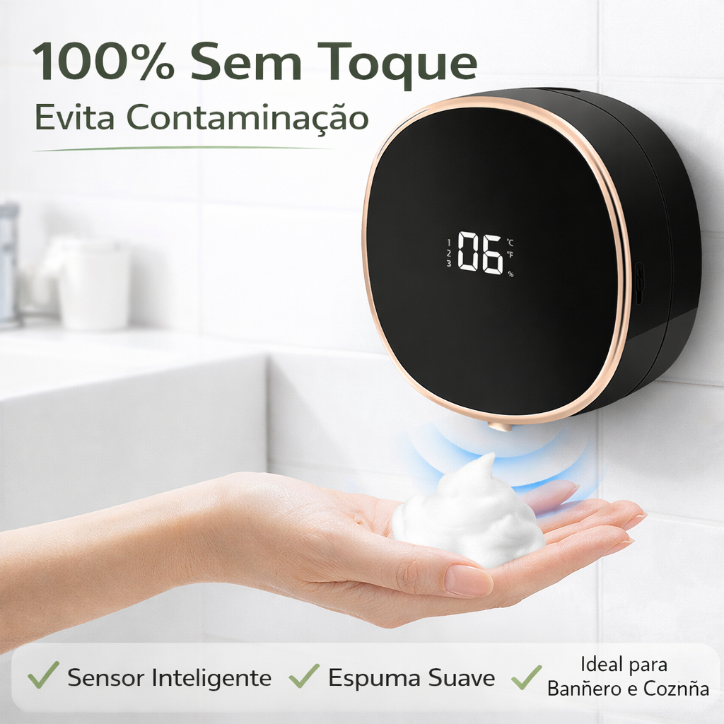 Dispensador De Sabonete 300ML Com Sensor Inteligente Recarregável Branco