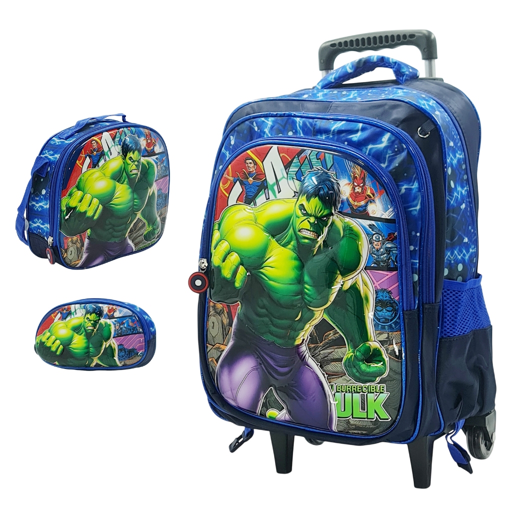 Mochila Escolar Infantil 3D Carrinho Kit Com Estojo Lancheira Térmica Impermeável Rodinhas 3 Peças - Menino Hulk em Oferta na Shopee